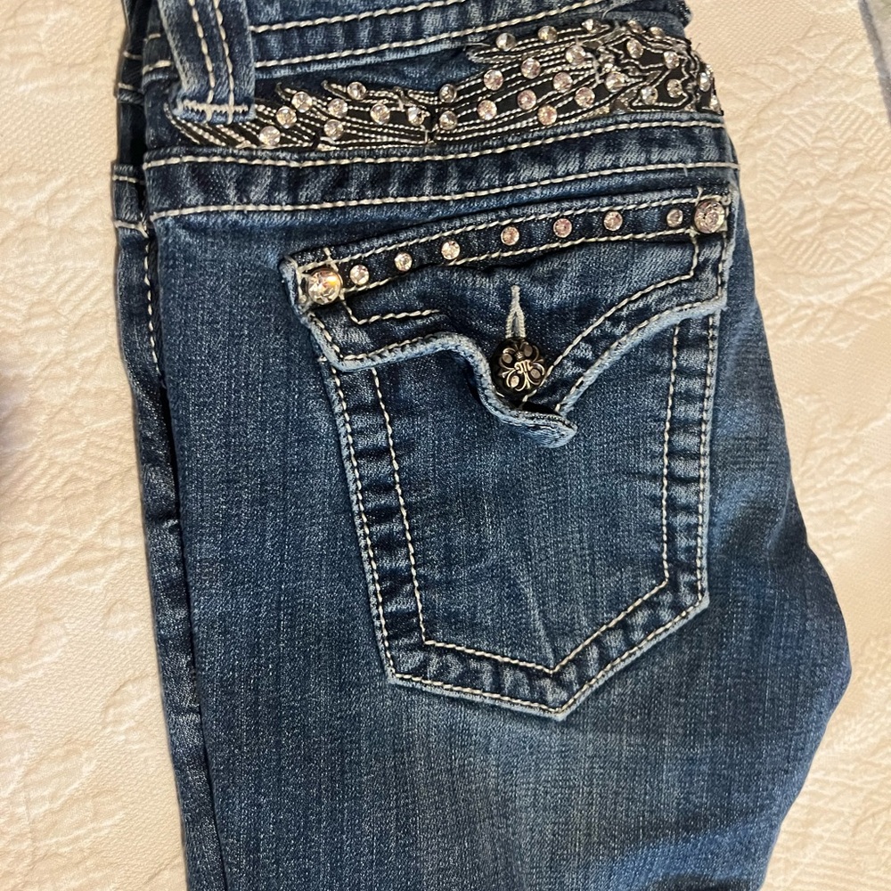Miss Me Blue Jeans with Sparkling Studs and V-Stitching